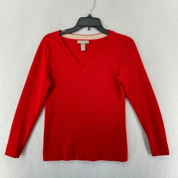 Banana Republic Merino Wool Sweater Women S Red V-Neck Slim Fit Stretch Pullover - Picture 1 of 9